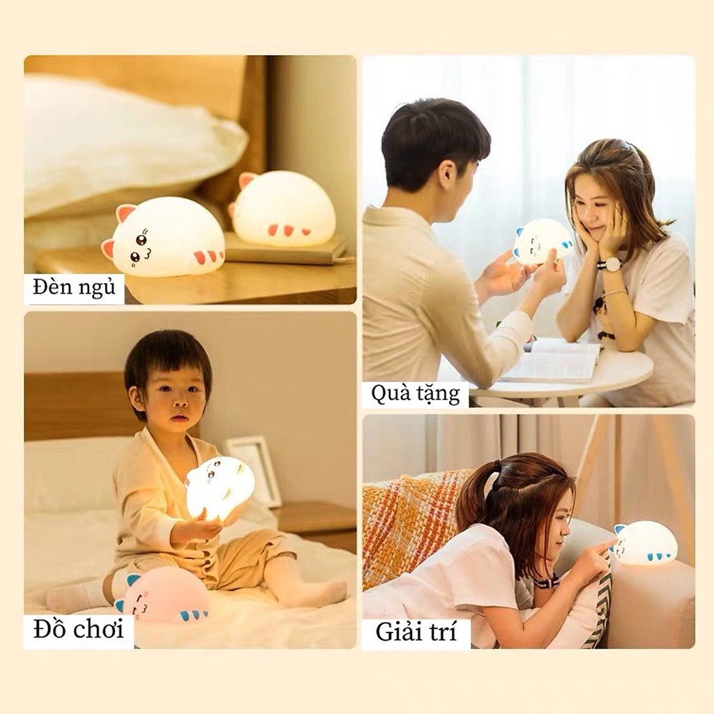 (CÓ REMOTE) ĐÈN NGỦ HÌNH MÈO SILICON DỄ THƯƠNG -ĐÈN DÀNH CHO CẶP ĐÔI YÊU NHAU VALENTINE, 8/3 -ĐÈN LED TRANG TRÍ ĐỔI MÀU