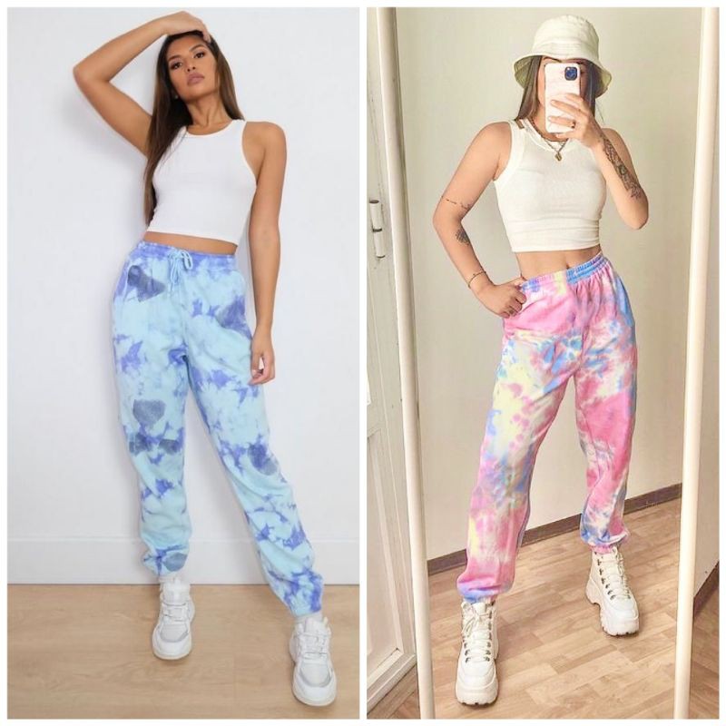 Quần jogger ống rộng nữ nỉ bông màu loang chất vải mềm nhẹ