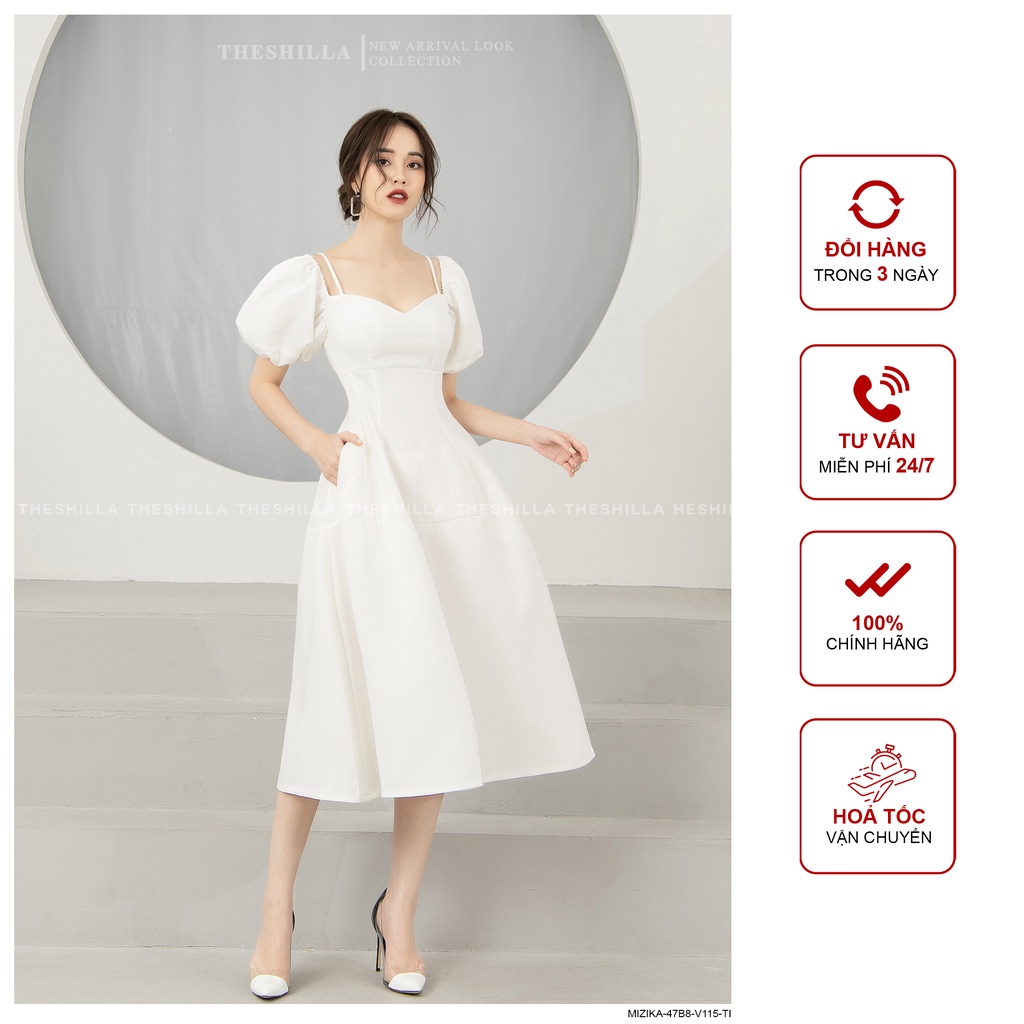 Váy thiết kế cao cấp màu trắng form xòe dài tay phồng sang trọng  The Shilla - Mizika-47B7