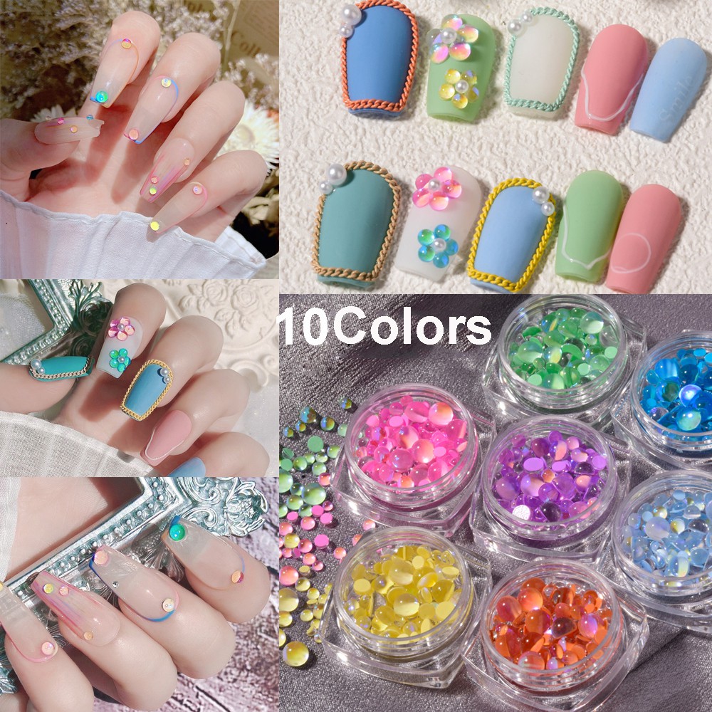 1 Hộp Phụ Kiện Làm Móng Nghệ Thuật|Hạt Pha Lê Tròn Mặt Kính Trang Trí Móng Tay|Sticker Dán Móng Màu Kẹo Mẫu Mới 2021