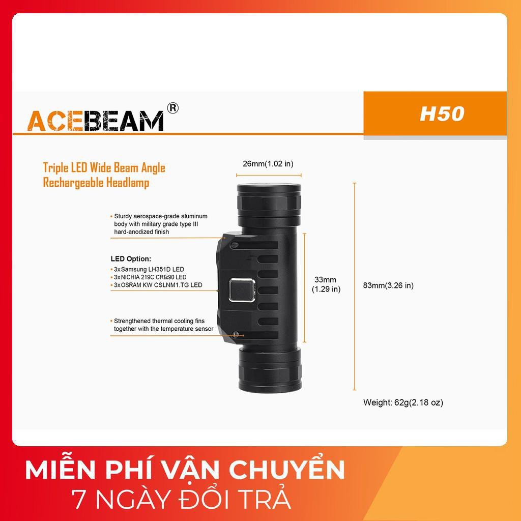 Đèn pin đội đầu ACEBEAM H50  3 LED tùy chọn sáng 2000 lm xa 137 m sử dụng 1 pin 18650 3100mAh Đèn &amp; Đèn pin