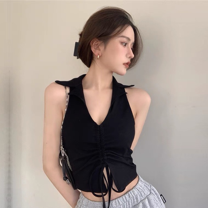 Áo croptop nữ body sát nách JUNEST dây rút ngực hở lưng cổ nam không chân BLDR01 | BigBuy360 - bigbuy360.vn