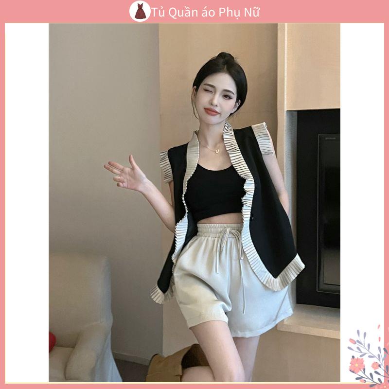 / O Gile n > h n qu > Áo Khoác Ghi Lê Đen Không Tay Phong Cách Hong Kong Mùa Hè Cho Nữ