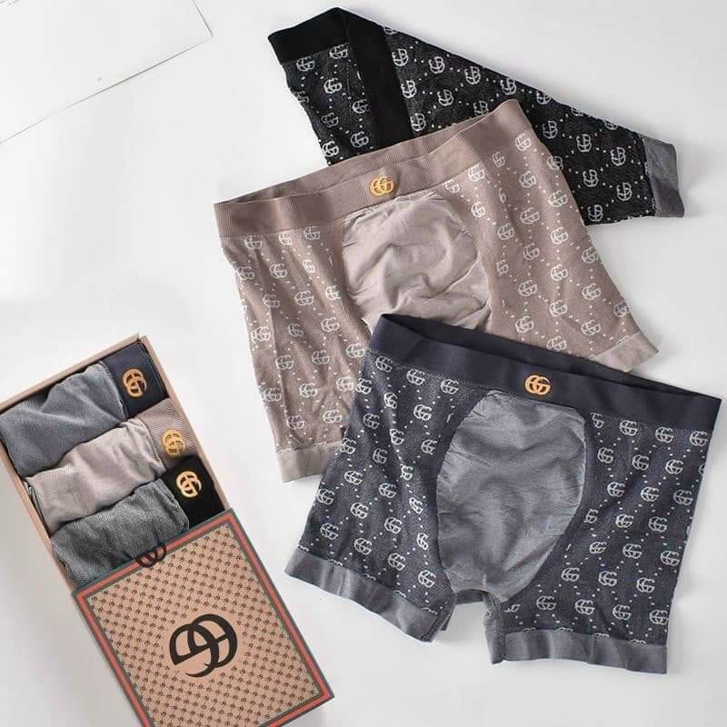 Quần lót đùi nam,Quần sịp đùi nam cao cấp GC combo hộp 3 chiếc 95% cotton co dãn 4 chiều freesize 48-78kg