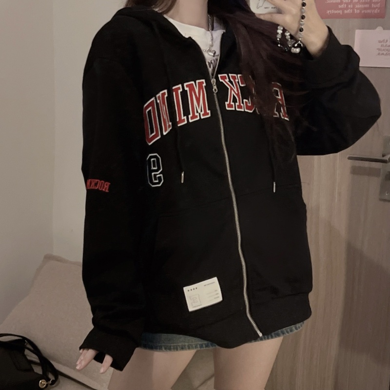 SUXI Áo Hoodie Tay Dài Dáng Rộng Thêu Chữ Thời Trang Mùa Thu Cho Nữ