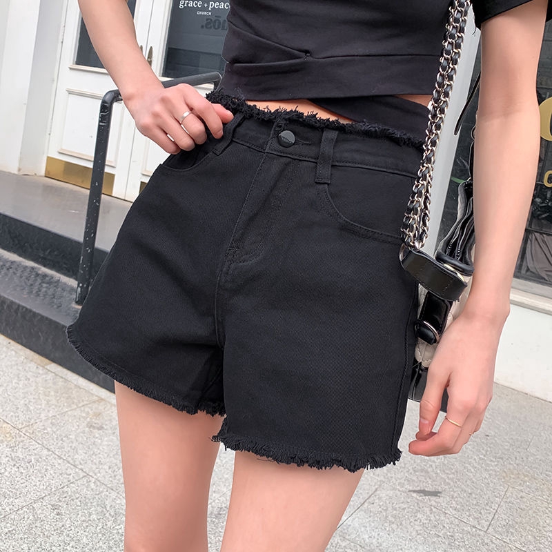 Quần short jean RENJIANVSHENG lưng cao thời trang Hàn Quốc cho nữ