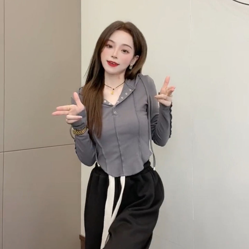 Áo hoodie COZOKC tay dài dáng ôm thời trang dành cho nữ