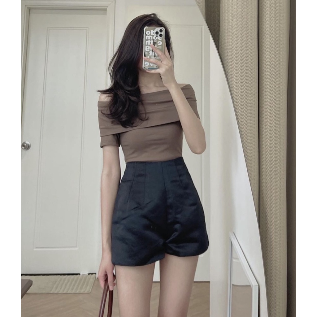 Áo trễ vai thời trang nữ chất liệu len gân