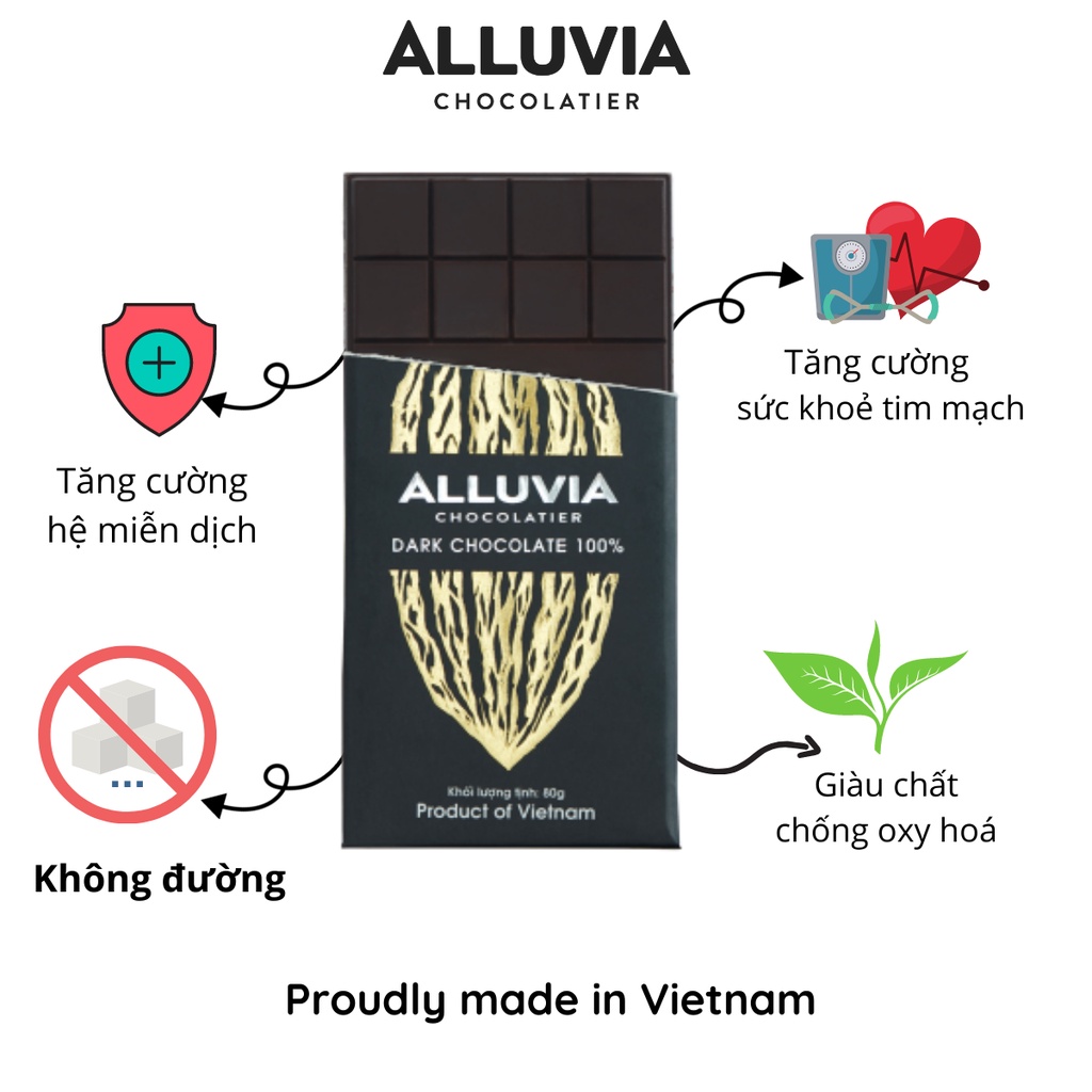 Socola đen nguyên chất không đường Alluvia 100% thanh nhỏ 30 gram đắng Dark chocolate 100% sugar free | BigBuy360 - bigbuy360.vn