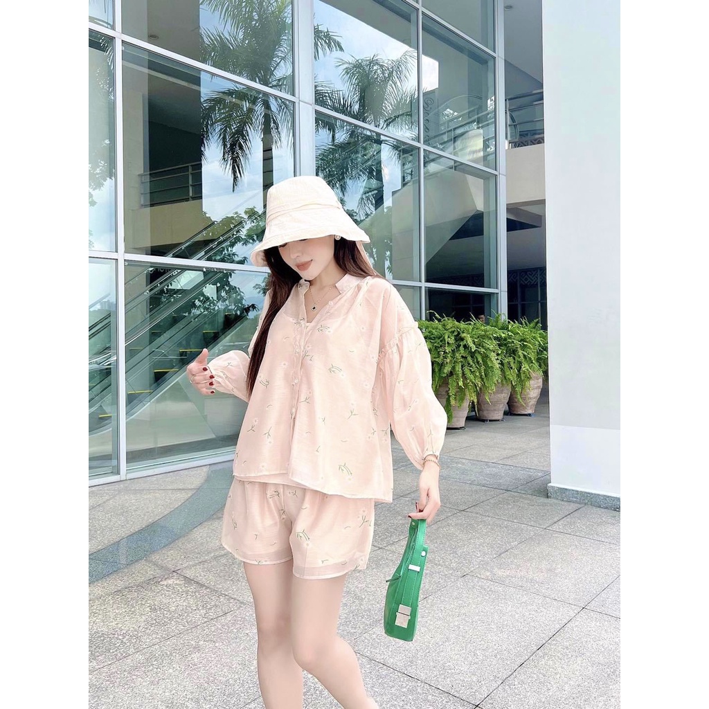 Set áo voan hoa + Quần có lót trong trẻ trung HQ Rowena DS19