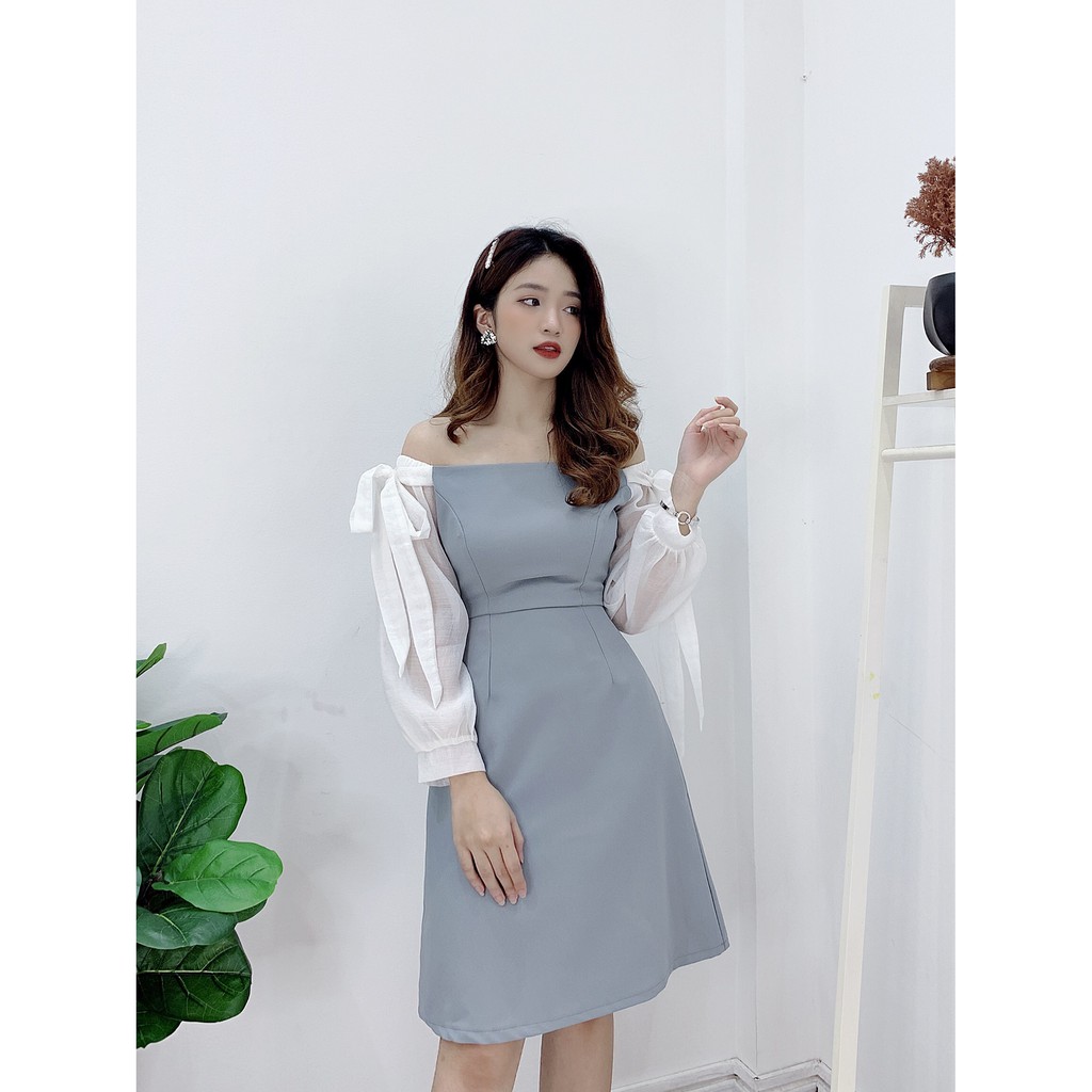 Váy trễ vai (tay buộc nơ)