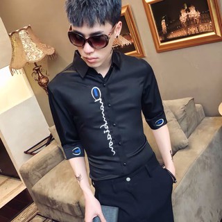 Áo Sơ Mi Nam Thêu Chữ Phong Cách Hàn