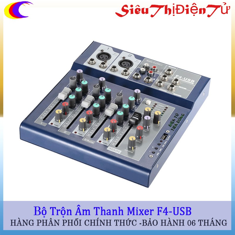 Combo thu âm Mixer F4 với Mic AQ200 MA2 chân màng dây 1 ra 2 zắc chuyển 3.5 lên 6.5