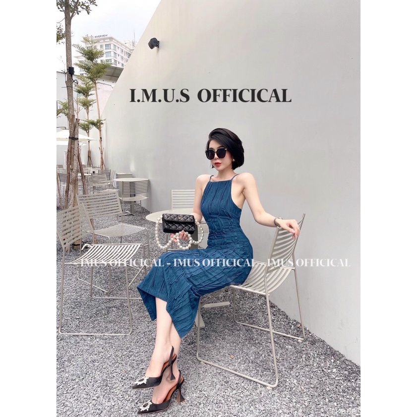 AMBER DRESS - Đầm Body Cổ Yếm Màu Coban, Đầm Body Thun Dập Nổi Xẻ Tà- IMUS Thiết Kế Nữ