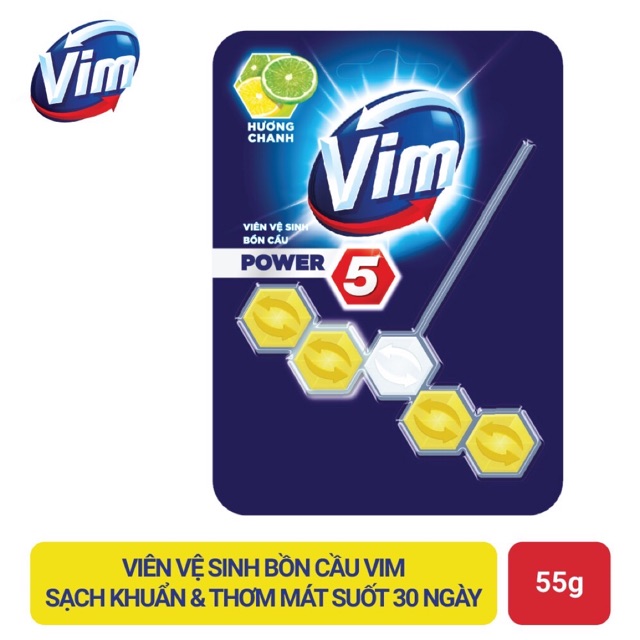 Viên Tẩy Bồn Cầu Vim Power 5 Hương Chanh 55G Sạch Khuẩn Thơm Mát