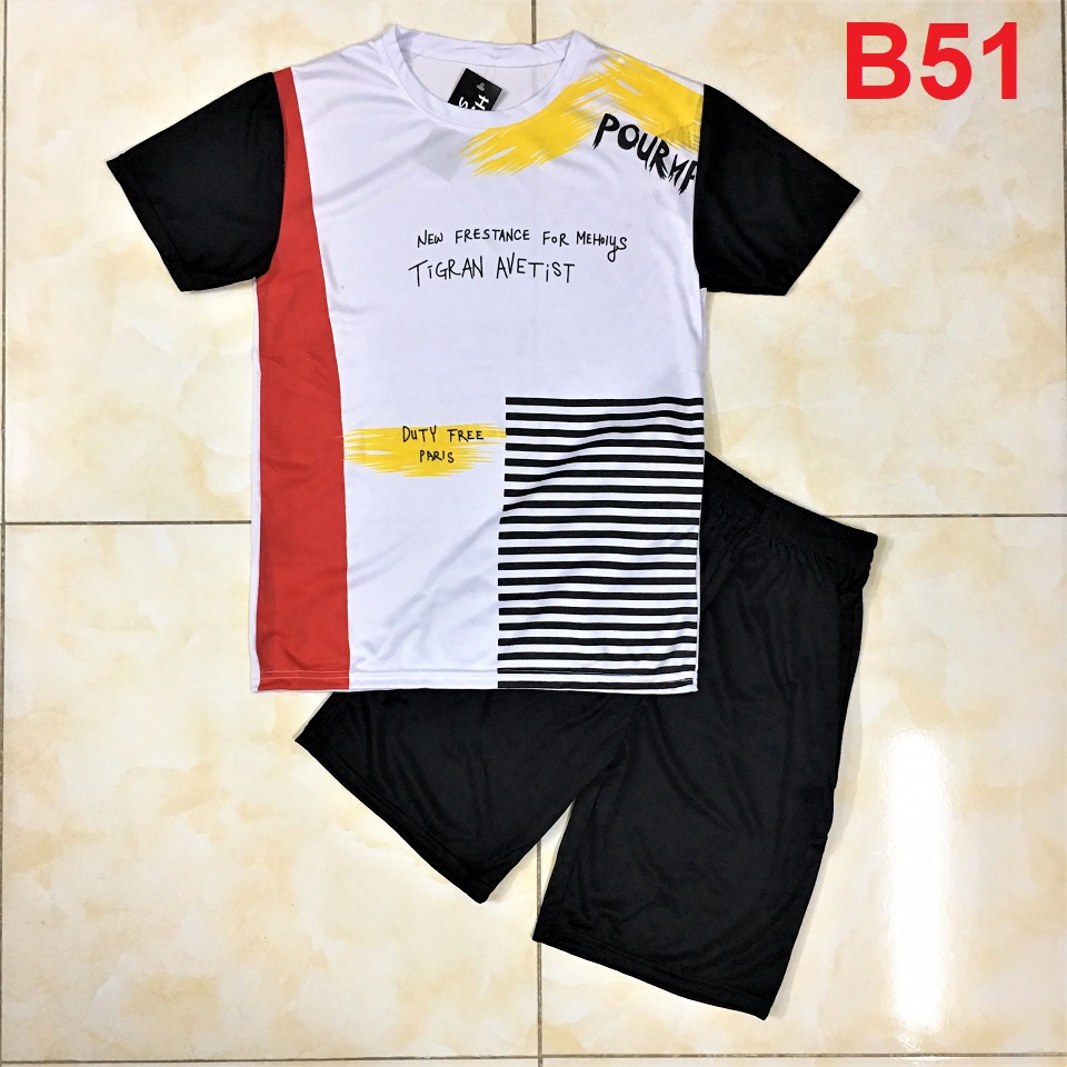 Bộ thể thao nam phối họa tiết 28kg đến 75kg co dãn thoáng mát, không bai xù