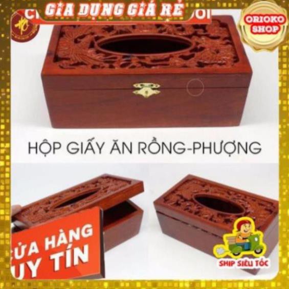 Hộp đựng giấy ăn RỒNG PHƯỢNG GỖ HƯƠNG cao cấp
