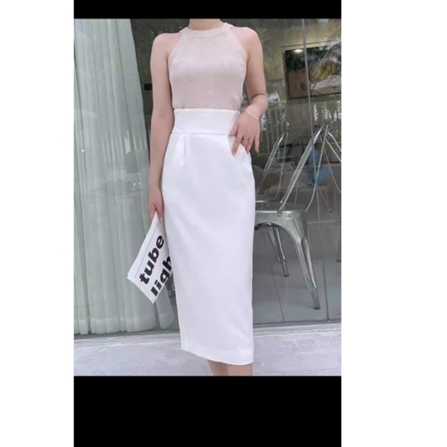 Chân váy bút chì cạp to, chân váy túi chéo,khóa séc kéo dáng dài 80cm chất tuyết mưa