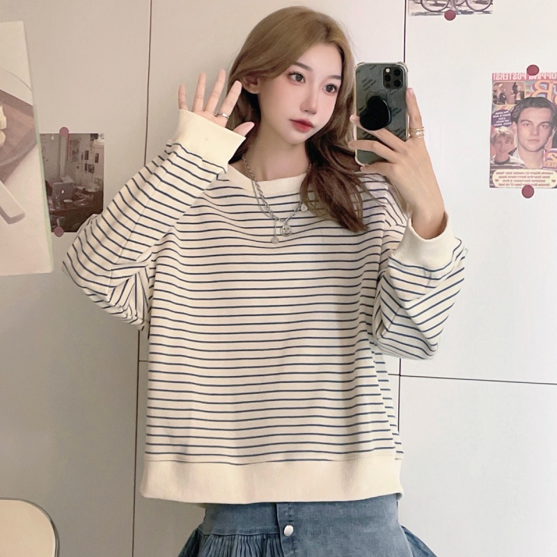 Áo Sweater Tay Dài Cổ Tròn Dáng Rộng Kẻ Sọc Thời Trang Hàn Quốc Cho Nữ | WebRaoVat - webraovat.net.vn
