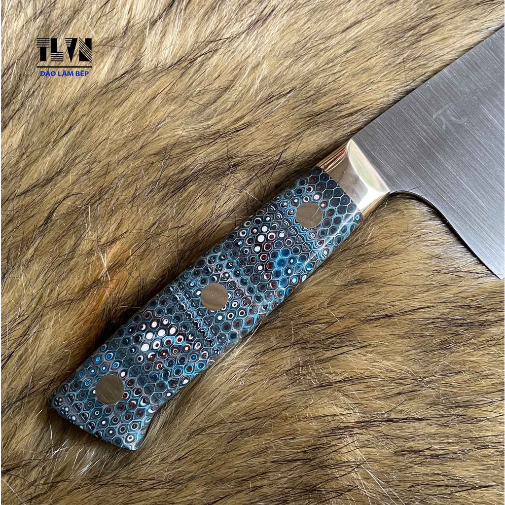 TLVN Dao Làm Bếp chefs chuyên thái cắt đa năng thép N690 Bohler cán nhôm epoxy cấu trúc tổ ong chống thấm nước