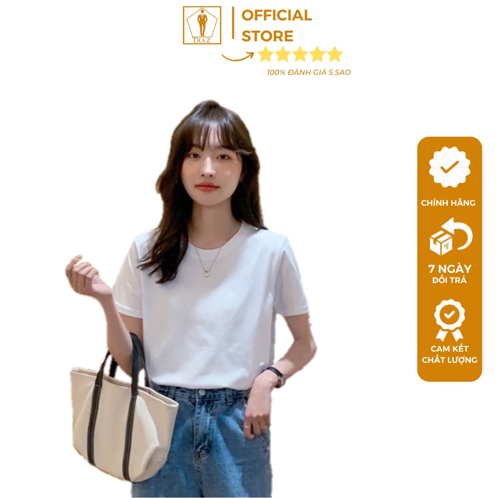 Áo Thun Phông Nữ TRAZ Basic Màu Trắng, Đen, Be, Co Giãn 4 Chiều 265g Dày Form(Phom) Rộng, Suông