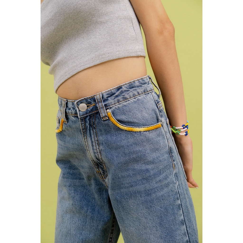 [LEN clothing] Quần jeans ống rộng thêu chỉ nhiều màu 8186