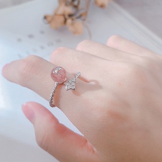 Nhẫn trăng sao Hồng Dâu dễ thương Mẫu Mới trend style Hàn Quốc - namimi