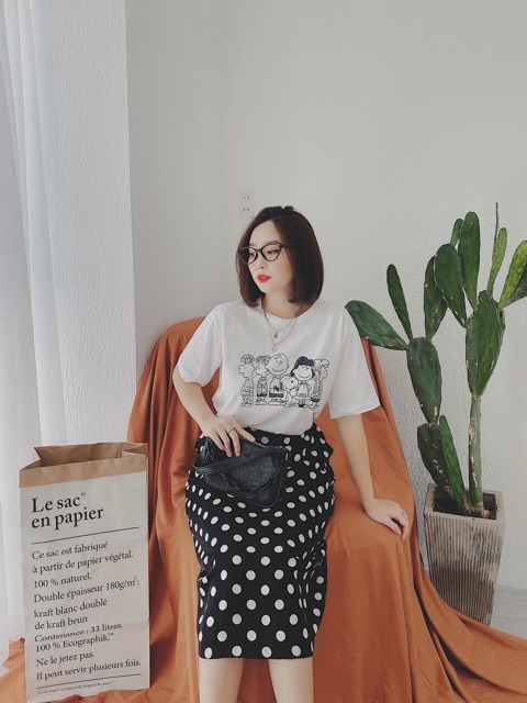 Set áo cotton chân váy bi