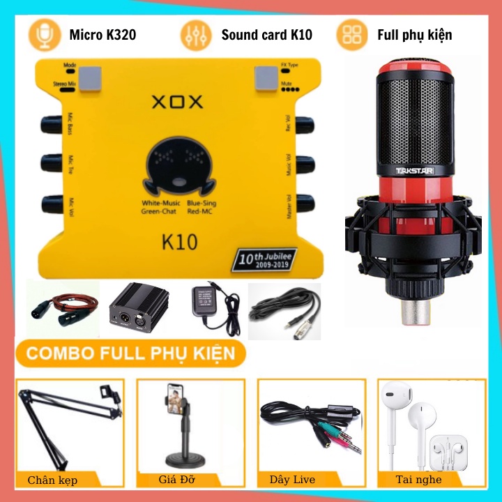 Bộ Combo Mic Thu Âm Hát Live Takstar PC K320 Soundcard XOX K10 2020 hát livestream bigo, facebook, karaoke