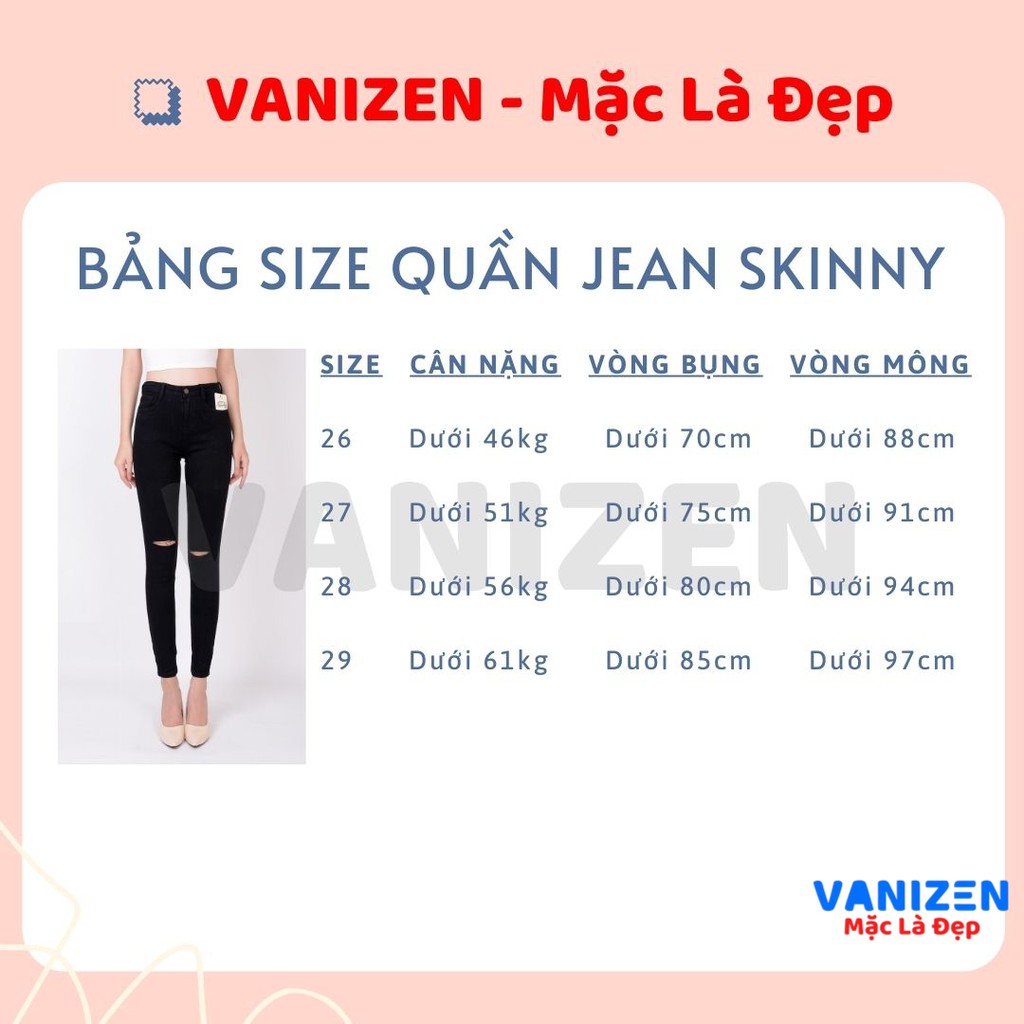 Quần Jean Nữ Co Giãn Cạp Siêu Cao Kiểu Rách Gối Đen Trắng Kèm ảnh thật VANIZEN Shop mã 052