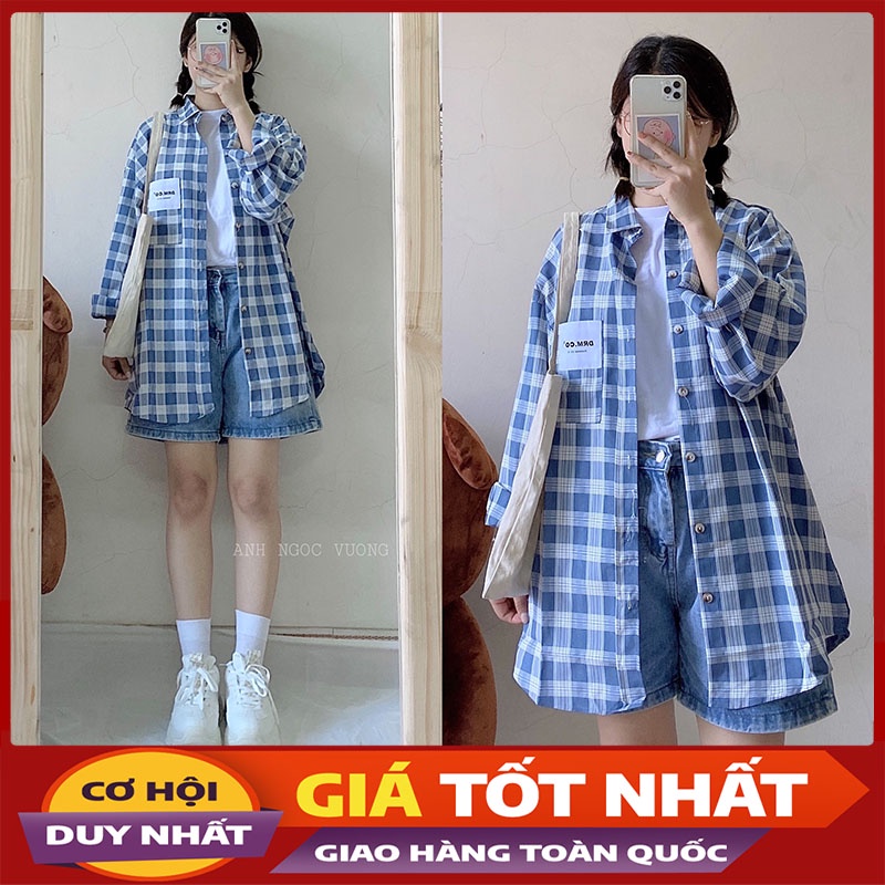 Áo Sơ Mi Kẻ Caro Phom Rộng Hàng Quảng Châu M075-Violet