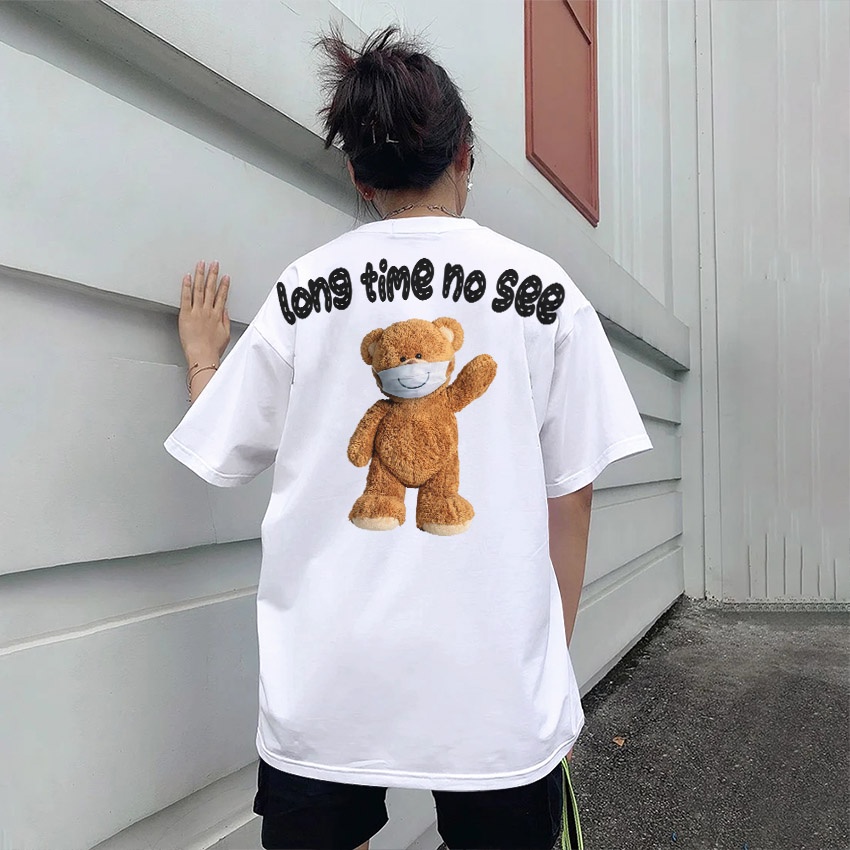 Áo thun in hình BEEBEE  TEDDY LONGTIME NO SEE-TLTNS002 (đen-trắng) 100% COTTON | BigBuy360 - bigbuy360.vn