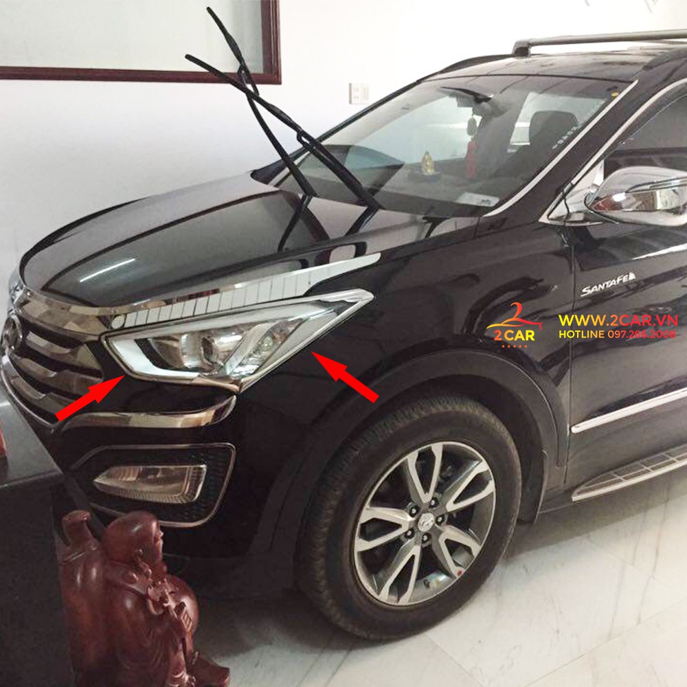 Bộ ốp viền đèn pha, hậu xe Hyundai Santafe 2019 2020 2021 mạ crom cao cấp