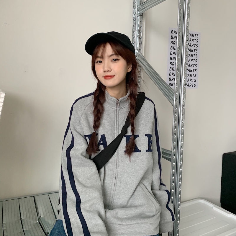 Áo Khoác Thể Thao Dáng Rộng In Chữ Đơn Giản Kiểu Hàn Quốc Thời Trang Mùa Thu 2022