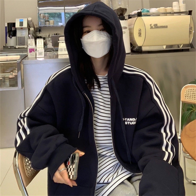 Áo khoác nỉ D-Yangjun kẻ sọc form rộng unisex