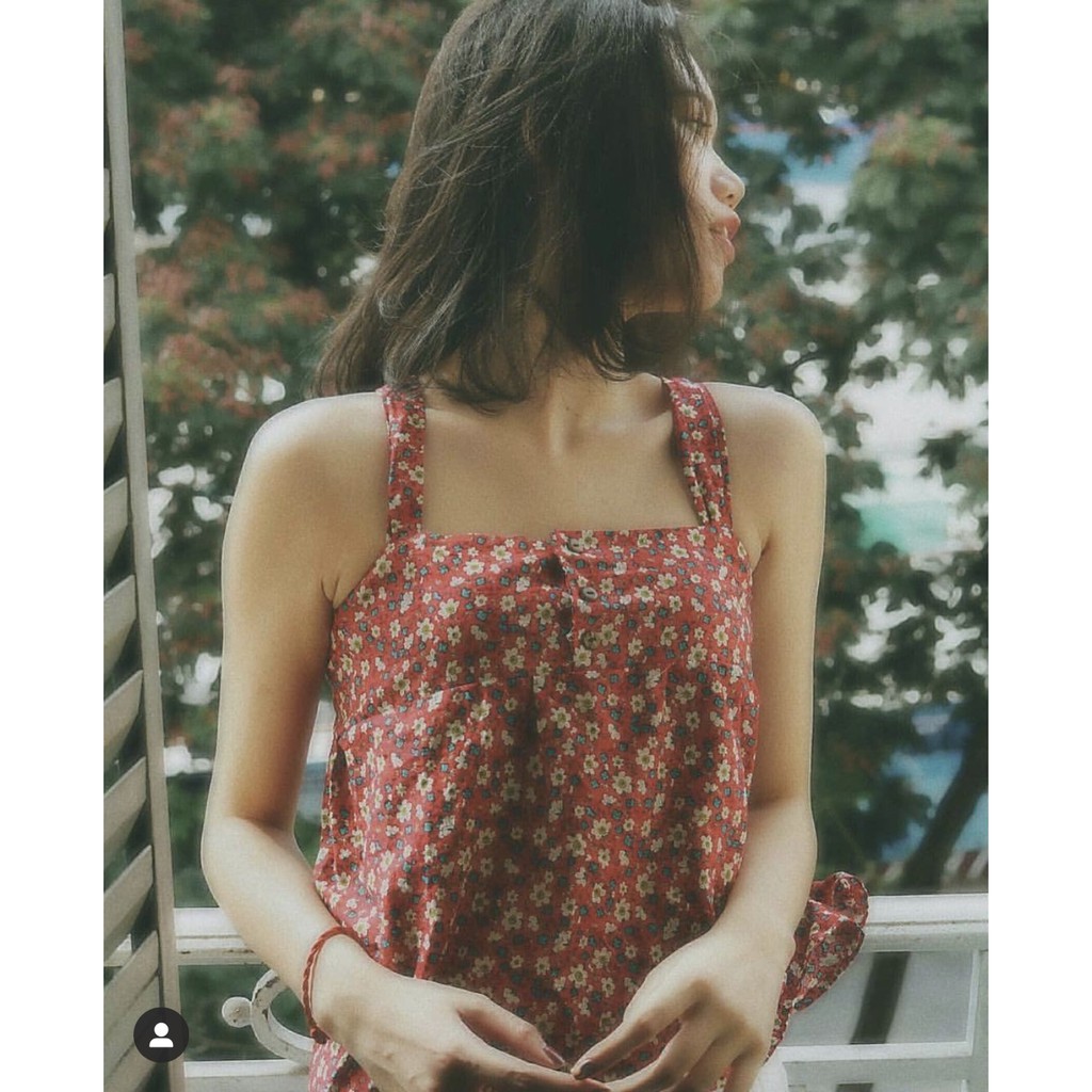 Áo “Em” dáng croptop babydoll nữ 2 dây họa tiết hoa nhí – Là Hoa