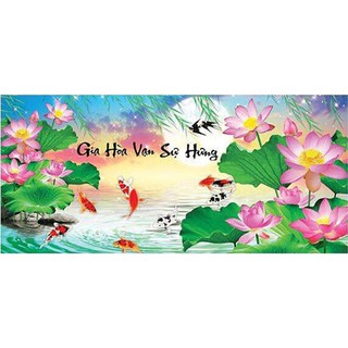 Tranh đính đá cá Gia Hòa Vạn Sự Hưng. Kích thước: 90x45cm