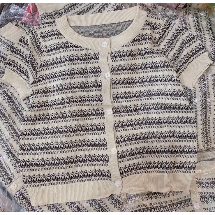 Áo croptop kẻ sọc nữ chất len mongtogi cổ tròn tiểu thư hàng Quảng Châu 100% [ảnh shop chụp ở cuối]