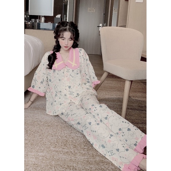Bộ pijama mango cánh rơi viền bèo
