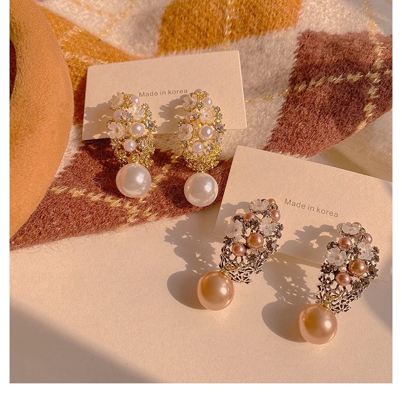 Khuyên Tai Hình Bông Hoa Đính Đá Và Ngọc Trai Giả Thanh Lịch Dành Cho Nữ