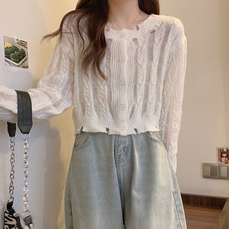 Áo cardigan Zhelihangfei dệt kim tay dài lưng cao dáng ôm dễ phối đồ