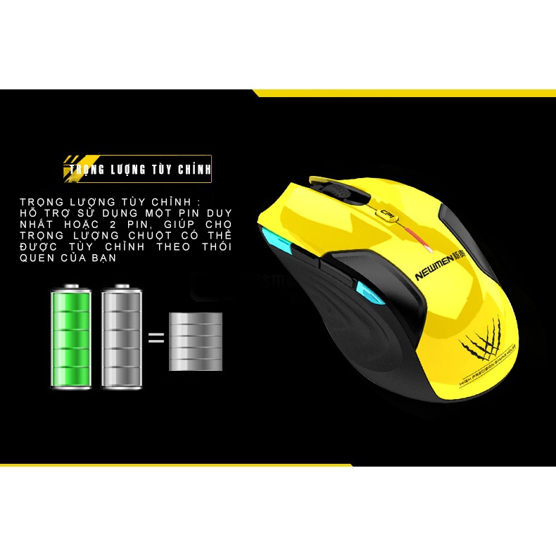 Chuột gaming không dây Newmen E500/ E500 Plus I Wireless 2.4Ghz I 1600 DPI I Pin AA