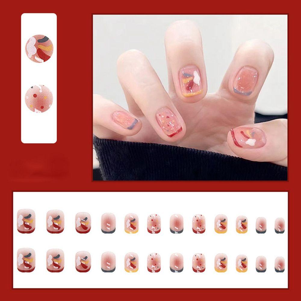 MIHAN1 Hộp 24 Móng Tay Giả Đầu Tròn / Vuông Đính Kim Sa Lấp Lánh