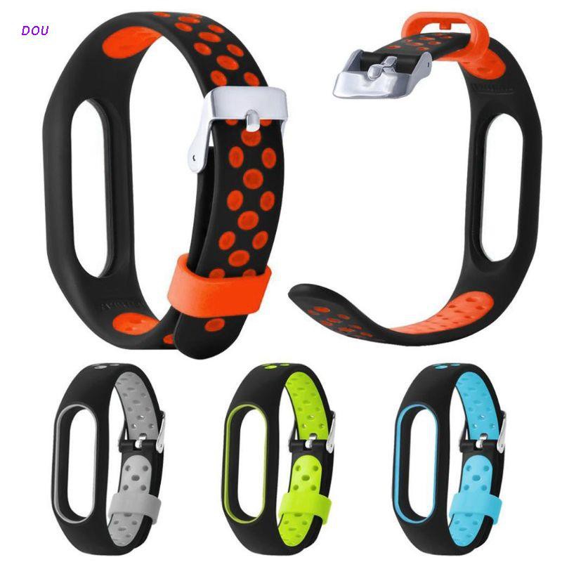 DOU Wrist Strap Bracelet Silicone Smart Wristband Ventilate Waterproof Metal Buckle Sport Replacement Accessories for Xiaomi Mi Band 2