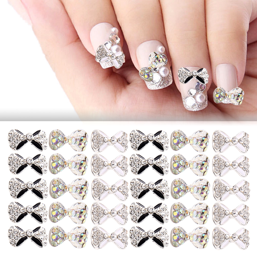 10Pcs Crystal Bow Knot Multicolor Glitter 3D Nail Art decoration（Total )