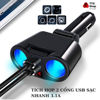 [3 in 1] Cốc chia sạc xe hơi | Tẩu chia sạc ô tô 4 cổng có bảng hiển thị điện áp