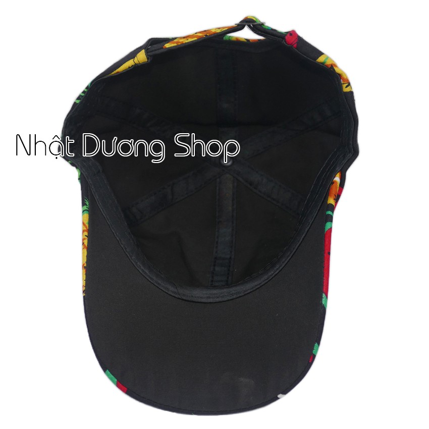 Nón kết đi biển, đi du lịch họa tiết Dưa hấu &amp; Thơm - Đen chất liệu vải Cotton thích hợp cho nam và nữ