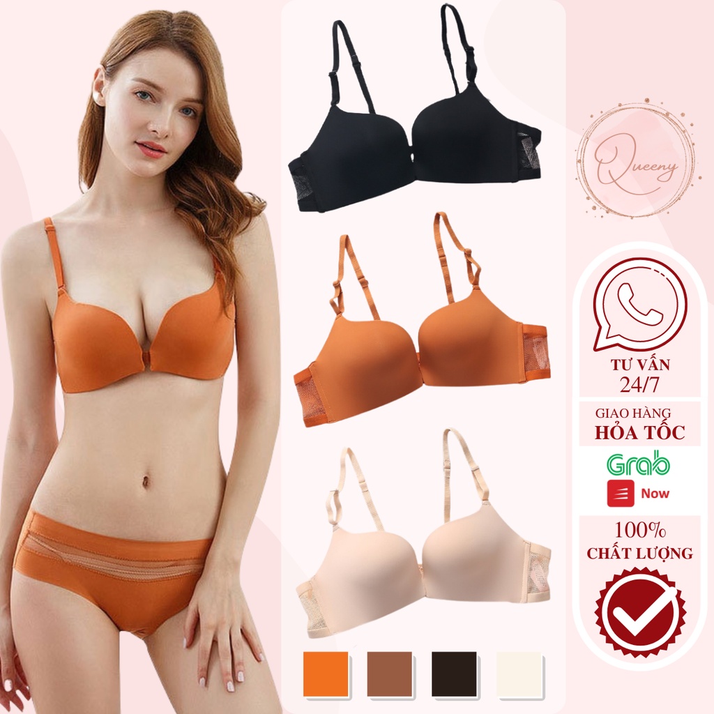 Áo ngực nữ cài trước QUEENY su đúc không gọng nâng ngực tạo khe ACT01