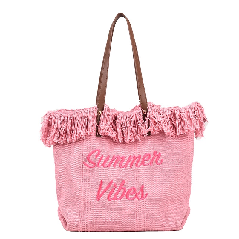 Túi Xách canvas Cỡ Lớn 2022 Phối Tua Rua Thời Trang Hàn Quốc Cho Nữ