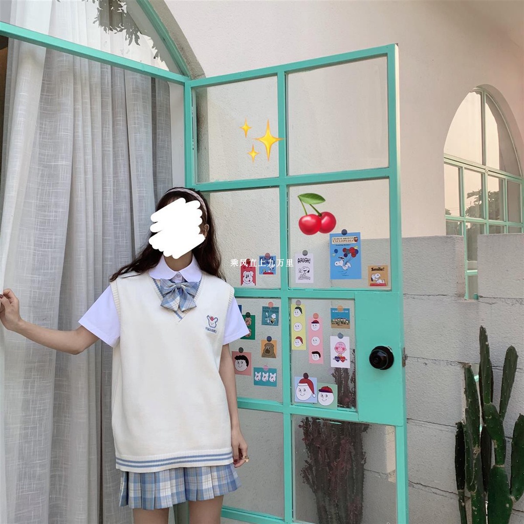 Áo Sweater Không Tay Cổ Chữ V Dáng Rộng Phong Cách Thời Trang Nhật Hàn Dành Cho Nữ